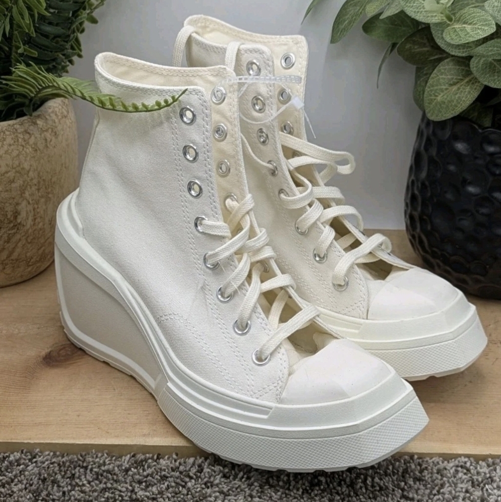 New Converse Chuck 70 De Luxe Wedge Egret Womens Size 8 Platform Shoes - Picture 5 of 11